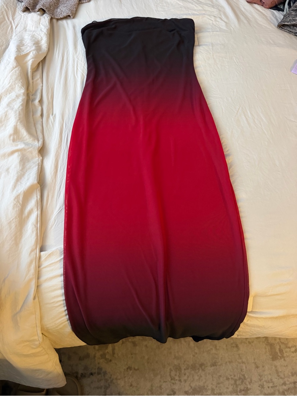 Fashion Nova Strapless Ombre Red to Black Maxi Dress